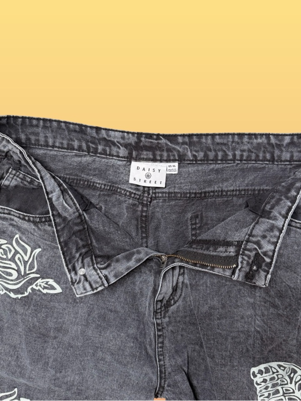 Daisy Street Butterfly Rose Graphic Wide Leg Jeans Gray Acid Wash Distressed XL - Picture 7 of 8